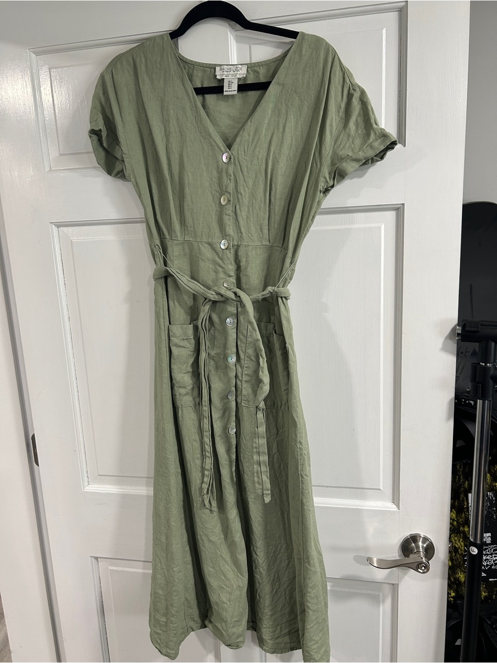 Rachel Zoe Sage Green Button-Front Maxi Dress with Tie Waist